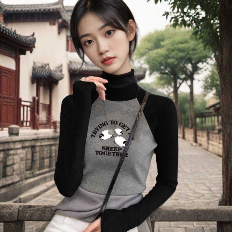 

Chic German Velvet Raglan Color Block Slimming Half High Neck Women s T-Shirt 2XL [130-145 lbs]