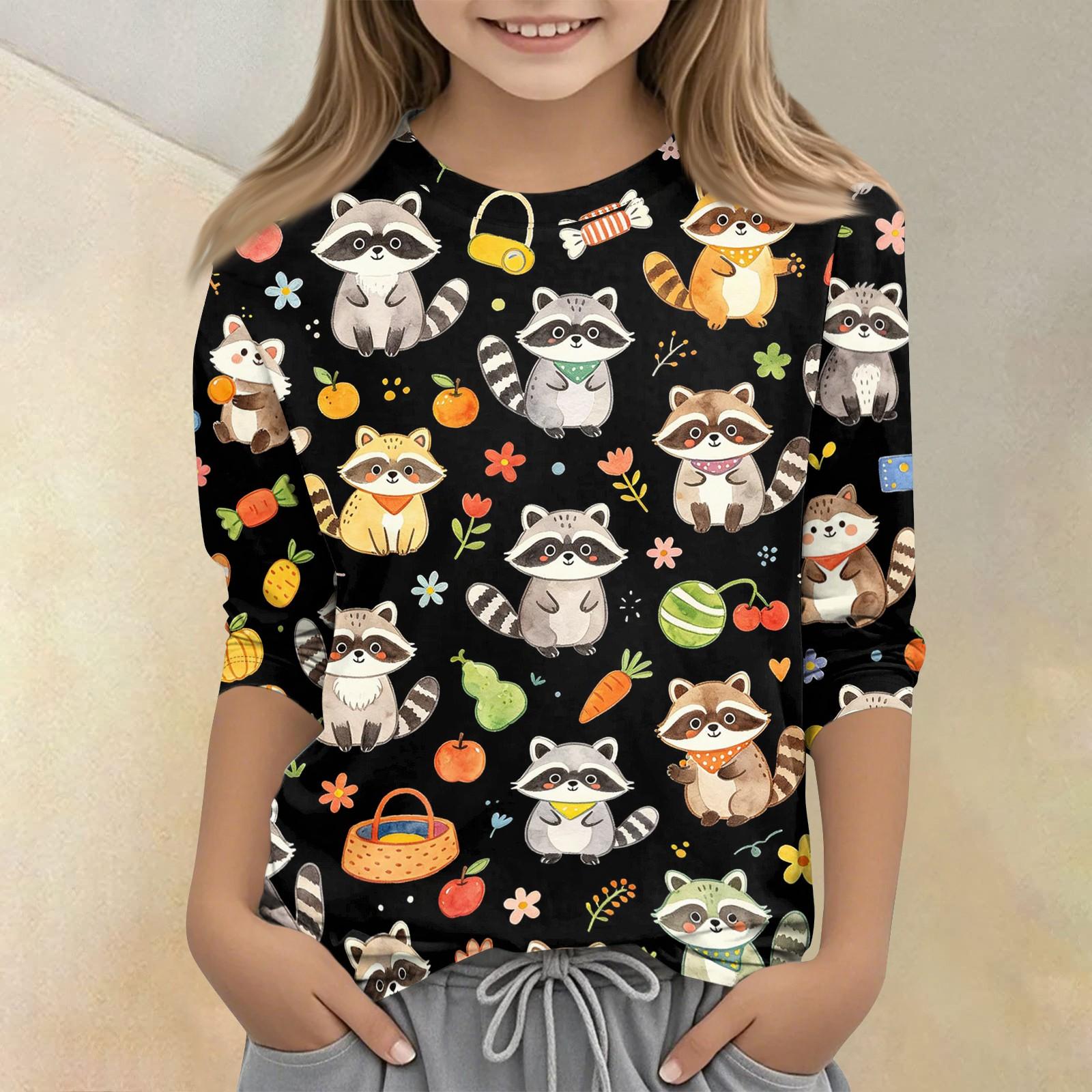 

Kids Animal Print Crew Neck 3/4 Sleeve Casual T Shirt Soft Fabric Comfortable Fit Lightweight Design Suitable for Everyday Wear 140 чёрный