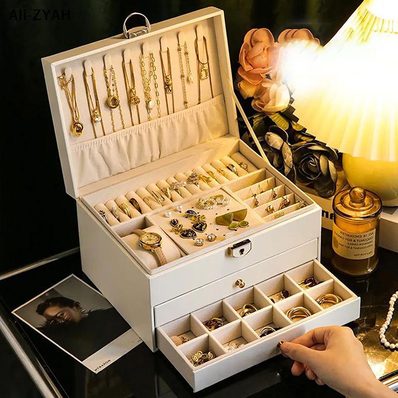 3 Layers Jewelry Organizer Christmas Gift For Lady With Lock Necklace Earring Jewelry Box