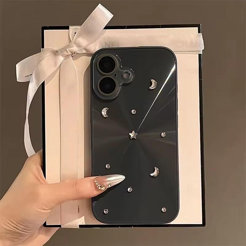 

Glitter Stylish Diamond Phone Case For iphone 16 15 14 13 12 Pro Max Plus INS Lens Protection Shockproof Soft Cover Aurora Shell iPhone 11 чёрный