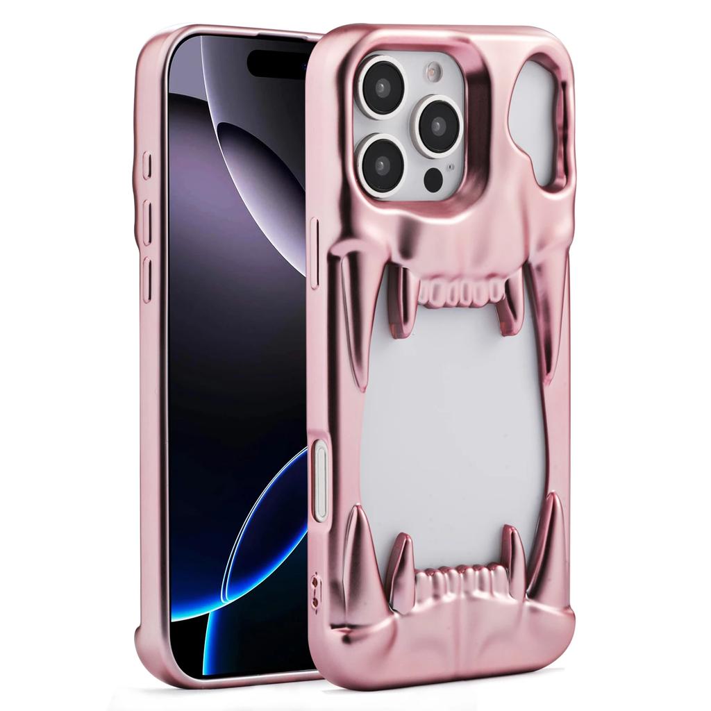 Dutý kostra tygří zub trojrozměrný plastový kryt na telefon pro IPhone 16E 16 Pro Max 15 14 Plus 13 12 11 Ochranný kryt