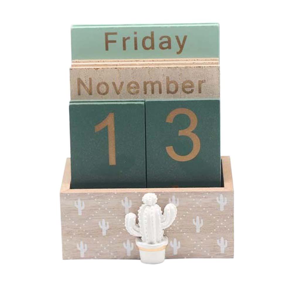 Cactus Wooden Perpetual Calendar Pineapple Date Display Ornament Desk Calendar Ornament  Study