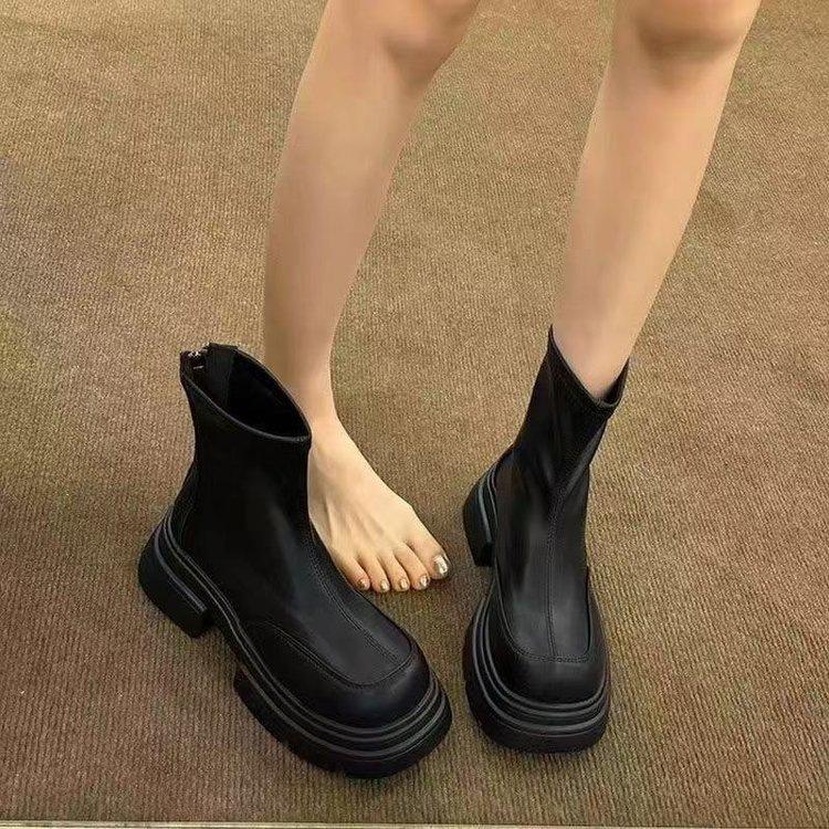Small black platform Martin boots autumn and winter new retro thick heel British style short boots