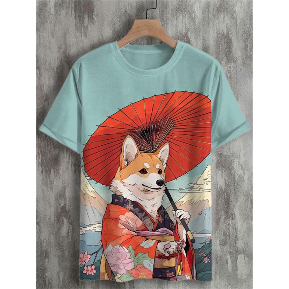 Japanese Style Samurai Cat Graphic T Shirt For Men Causal 3D Printed O Neck Short Sleeve Tees Outdoor Oversize Men Clothing Tops
