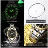 OPK 8119 Dual Calendar Men's Quartz Watch Waterproof Luminous Stainless Steel Wristwatch with Stainless Steel Band for Men