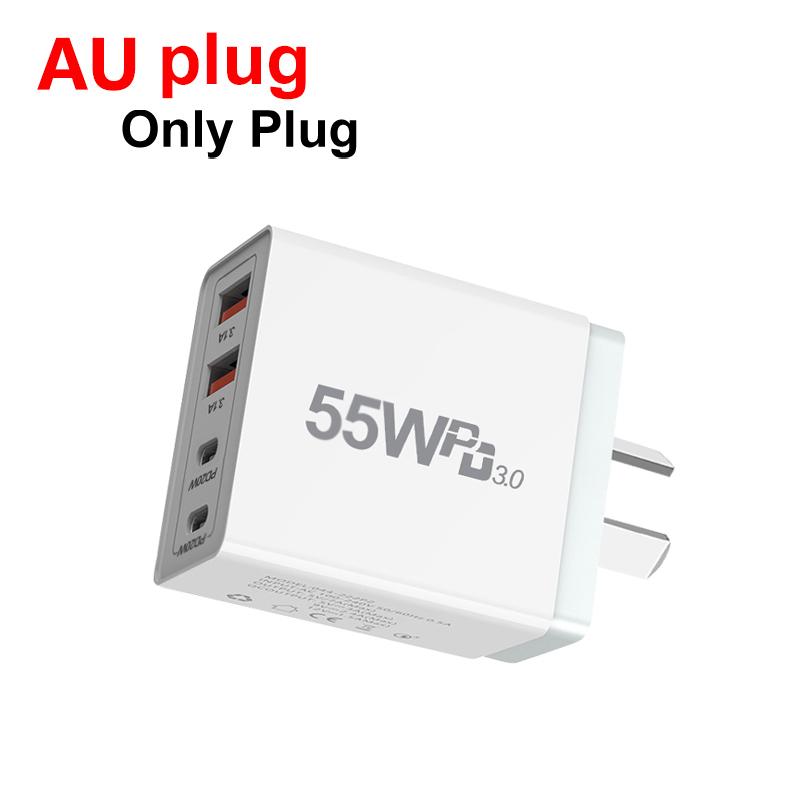 55w 65w AU Plug Fast USB Charger Type C Charger for Xiaomi Redmi iPhone Samsung SmartPhone Quick Charging Adapter PD Wall Charge