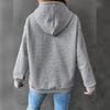 Women Hoodie Plaid Round Neck Pocket Pullover Long Sleeve Solid Color Jacket
