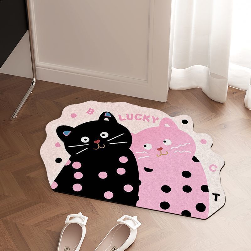 Instagram Style Cute Cat Bathroom Mat Non-slip Absorbent Quick-drying Mat Toilet Shower Room Door Carpet Easy To Care For
