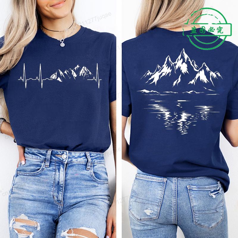 

Mountain Print Women T-shirt Summer Outdoor Climbing Hiking Graphic Shirt Short-sleeved Top Outdoor Lovers Summer Lady T-shirt 4XL