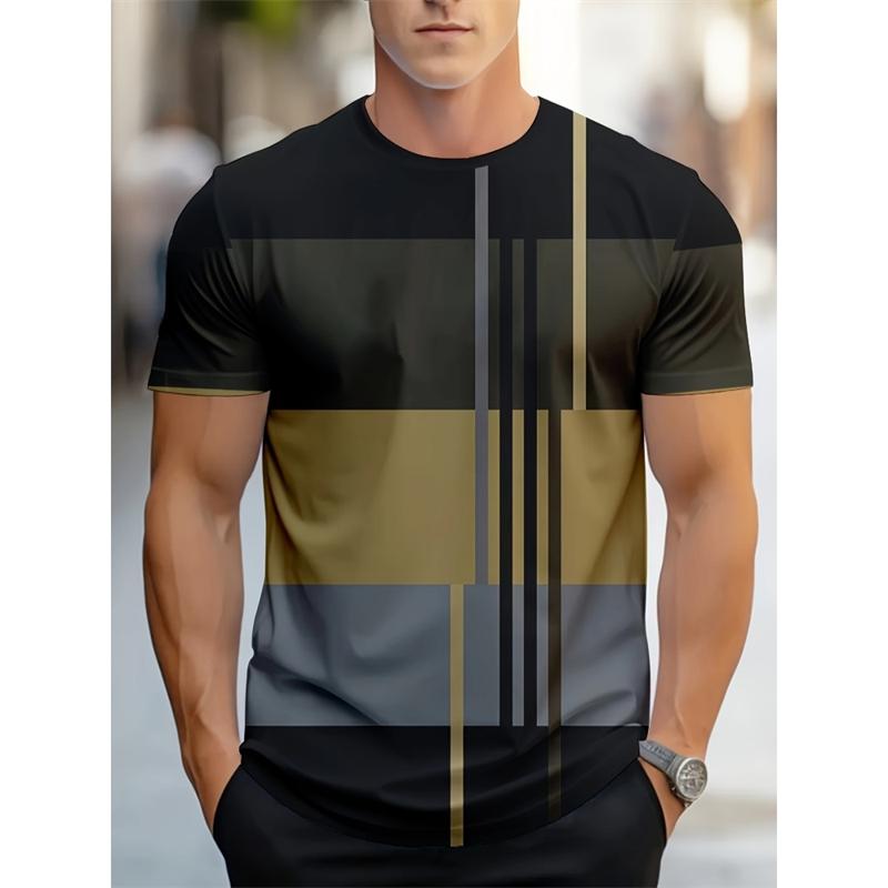 Simple Fashion Striped Graphic T Shirts For Men Summer Trendy Short Sleeve 3D Printed Casual Oversized Crew Neck Tees