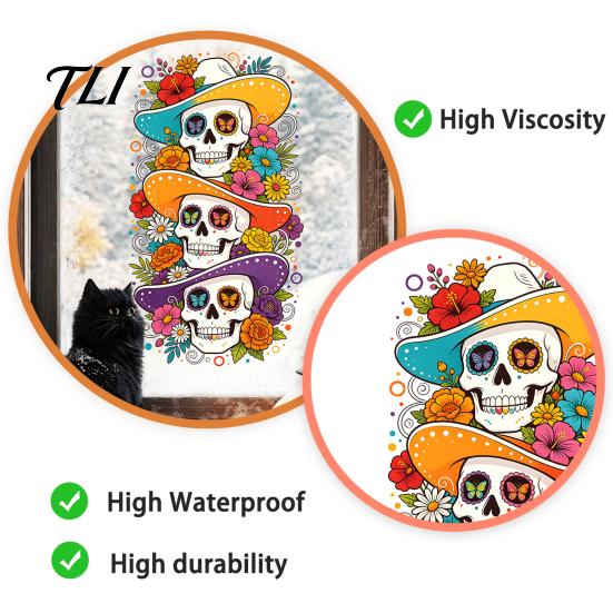 Harvest Season Glass Ornaments Skeleton Undead Static Sticker, Waterproof PVC Decorative Decals, Durable Seasonal Window Art for Parties