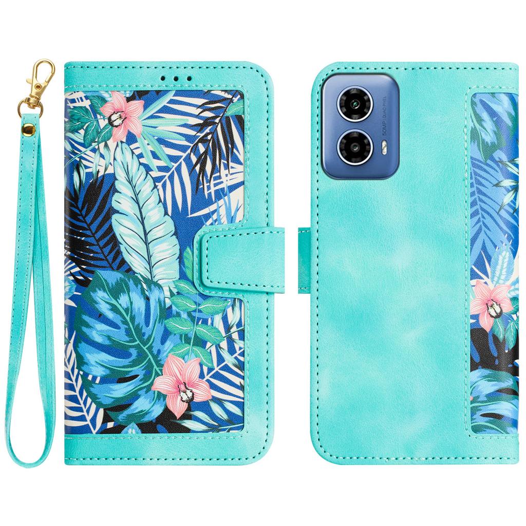 For Motorola Moto G 5G (2024) Case Flower Pattern PU Leather Phone Cover with Card Holder