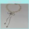 Pearl Choker Necklace For Women With Butterfly Bow Pendant And Silver Plating