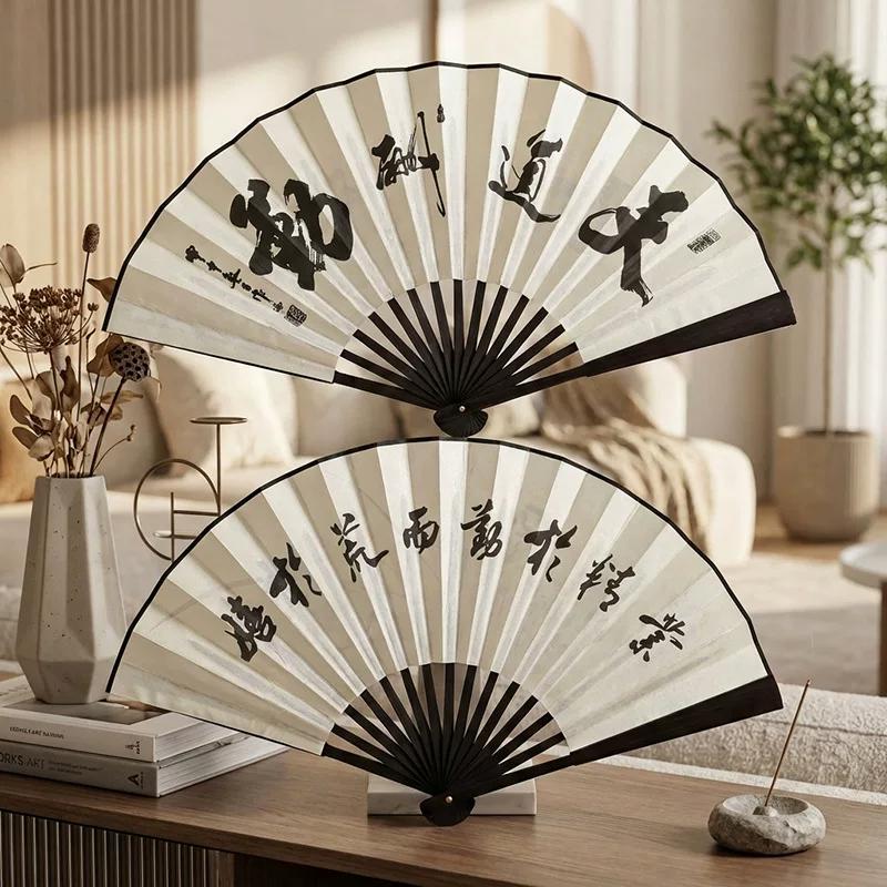 Folding Fan Chinese Style Summer 10inch Ancient Style Fan Men's Silk Cloth 2026 New Model Summer Bamboo Fan Hanfu Portable Fan