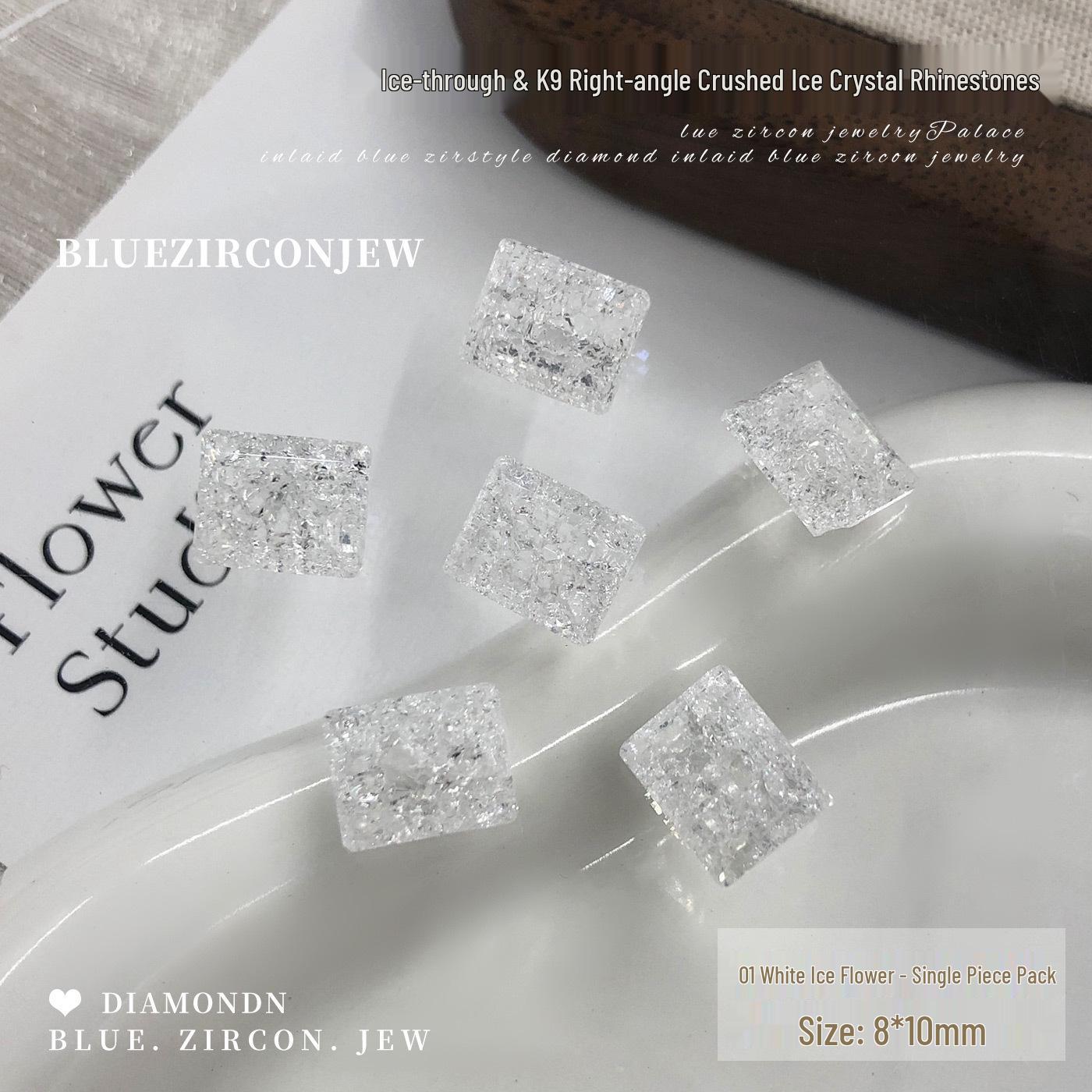 K9 Crystal Rhinestone Nail Art Decorations - Ice Flower Design, Translucent Light Blue, Green, Purple, Pointed Bottom.