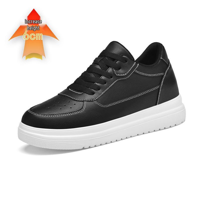 Men's Fashion Casual White Cowhide Sneakers with Invisible Height Boost (6CM and 8CM Options)