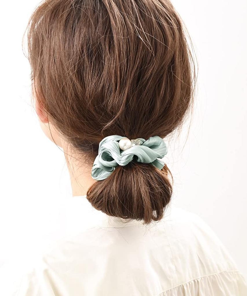 VINGTAINE Shiny Scrunchie with Pearl and a Cute Gift for Elegant and Casual Simple Design Stone, Adults, (HS-178-MI)