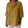 Spring and Summer Loose T-shirt Women's V-neck Cotton and Linen Button Up Top