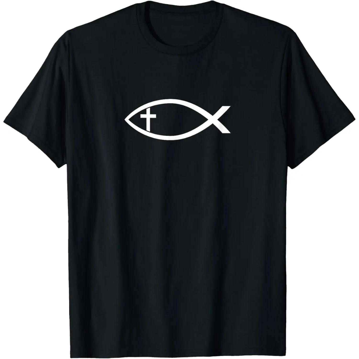 Ichthus with Cross Christian Fish Symbol Design T-Shirt S