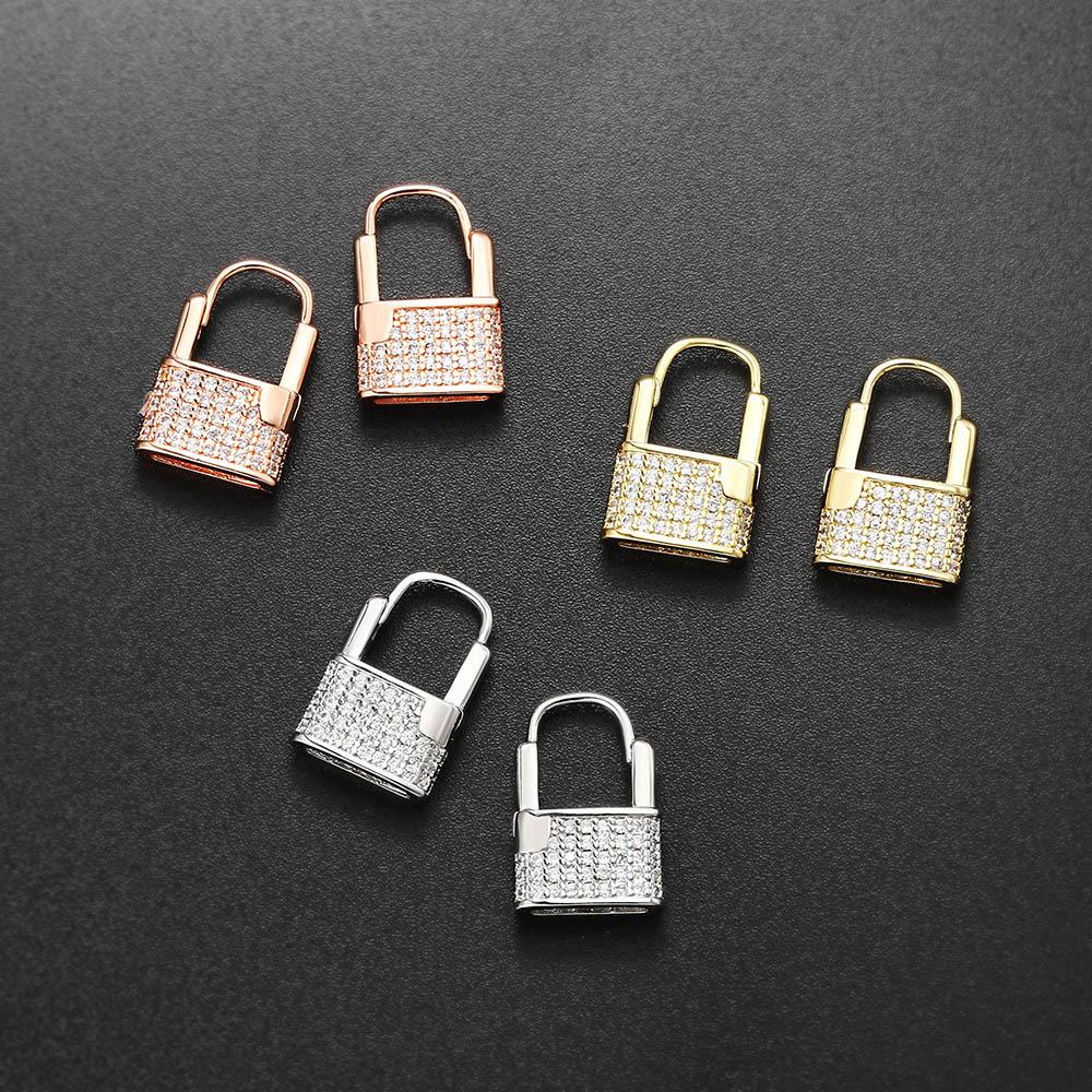 Lock Hoop Earrings for Women Fashion Personality Iced Out Cubic Zirconia Gold Color Female Ear Jewelry Dropship Suppliers OHE031