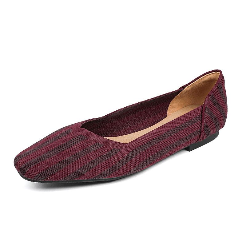Square Head Shallow Mouth Knitted Flat Shoes Soft Sole Flying Woven Egg Roll Shoes Large Size Work Single Shoes Women