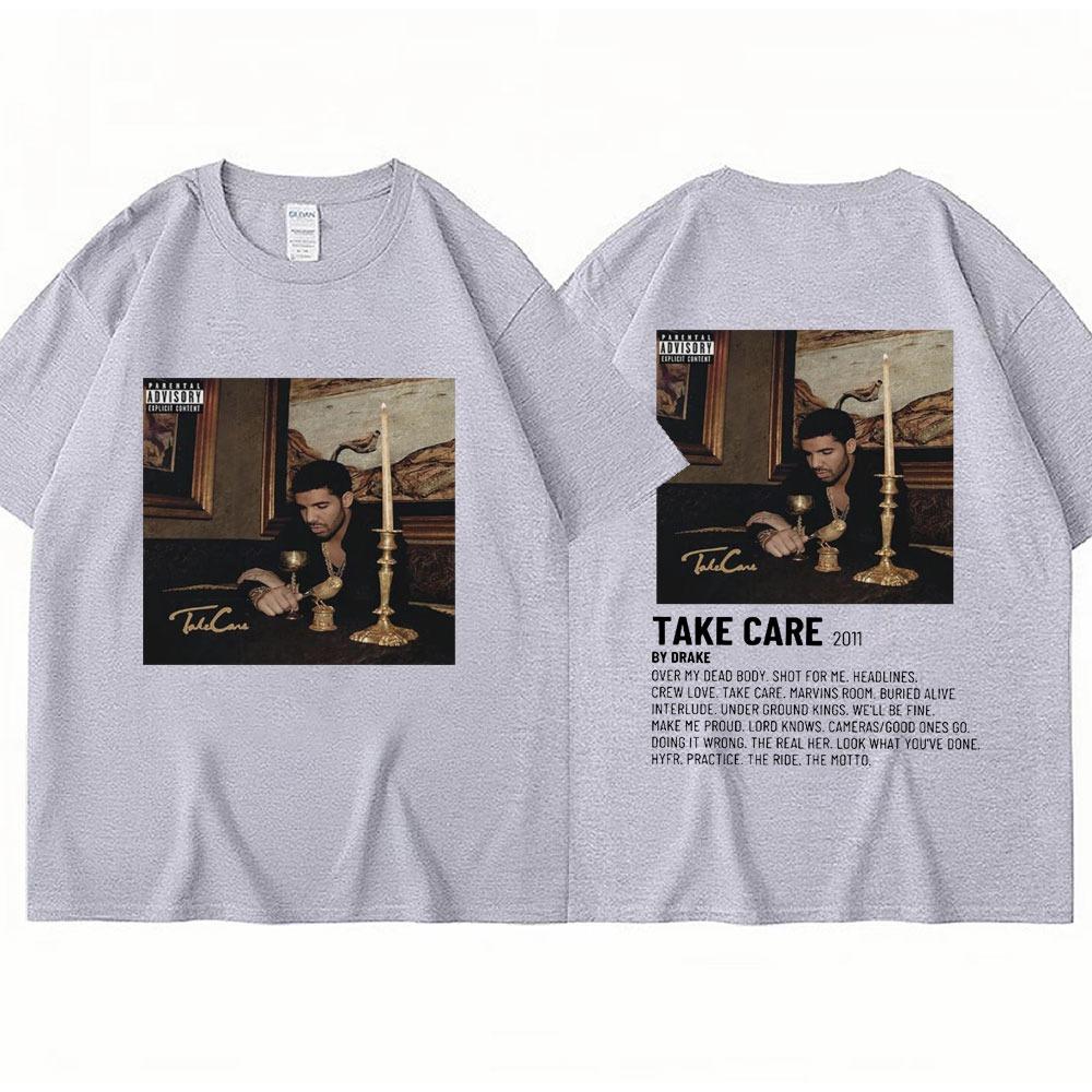 Rapper Drake Music Album Take Care T-shirt Men Woman Fashion Vintage T Shirt Oversized Casual Male T-Shirts Streetwear
