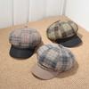 Academy cap plaid newsboy hat retro visor classic PU brim newsboy hat