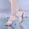 Sexy Pointy Water Drill Stiletto Shoes Sequins Show Thin Nightclub Word with Sandals Party Women's Shoes Box