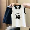 Girls' Korean Style Polo Vest Set - 2026 Summer Fashion Pure Cotton Patchwork Two-Piece for Medium & Large Children