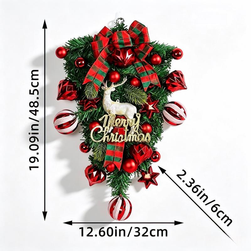 Christmas Moose Hanging From A Tree with Red Fruits and Christmas Wreath As Outdoor Garden Decoration Item