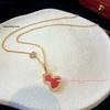 Gold Qilin Gourd Necklace with Red Chalcedony and 18k Rose Gold Clavicle Chain