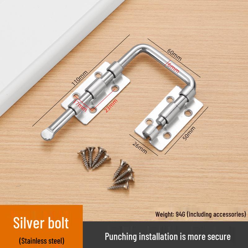 No-Punch Multi-Angle 180°/90° Stainless Steel Sliding Wood Door Lock and Bolt