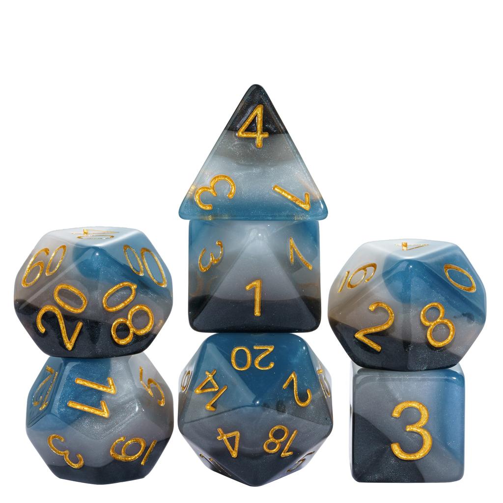 Cusdie Multi-color DND Dice Resin Glitter D4-D20 Polyhedral Dice Set for Dungeons and Dragons Tabletop Role Playing Board Game