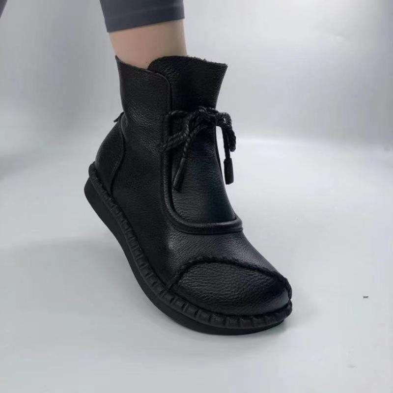Short boots women's winter women's two cotton flat-bottomed non-slip women's shoes soft leather mother shoes velvet boots