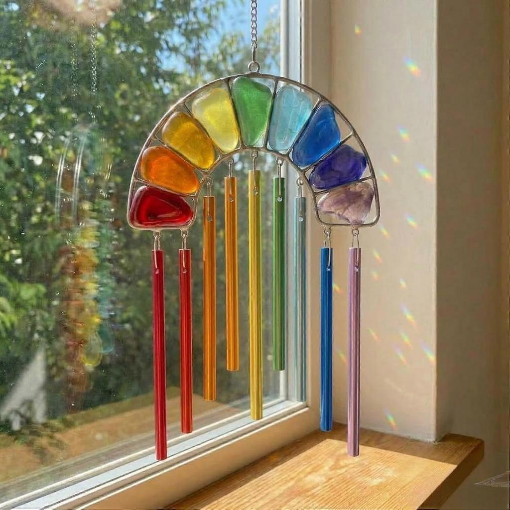 Rainbow Magic Wind Chime, Rainbow Magic In Sunlight, Magical Acrylic Hanging Ornament, Creative Colorful Window Sun Catcher Chime for Garden, Patio & 