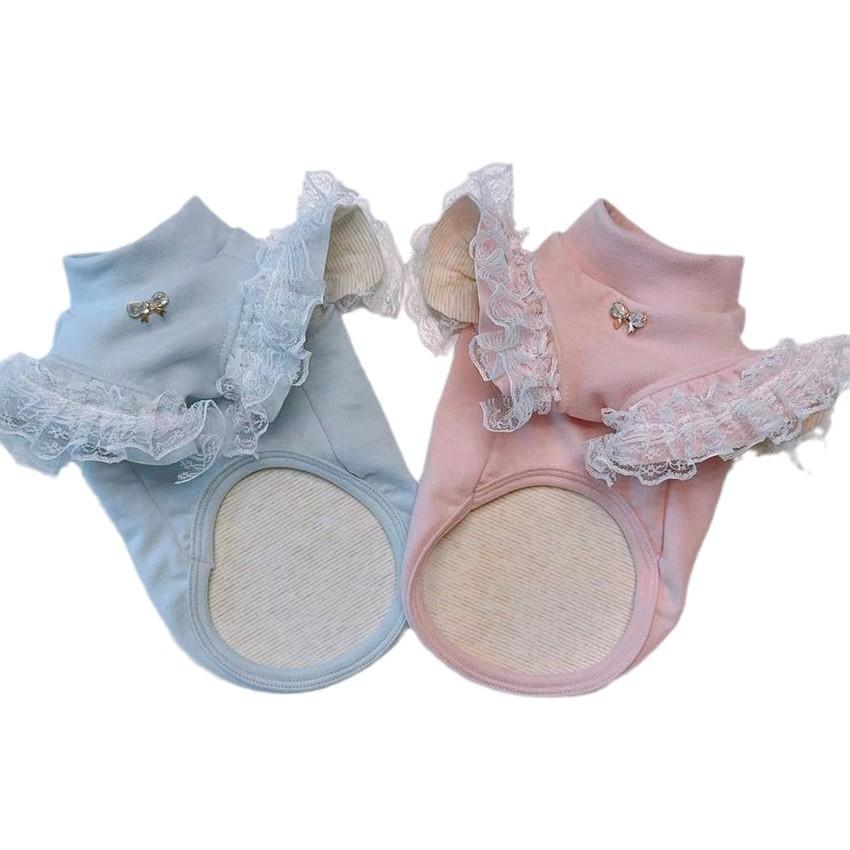 Pet Clothing Autumn and Winter Base Shirt Lace Flying Sleeves Ladies Base Vest Small Teddy Bear Dog Clothes for Small Dogs