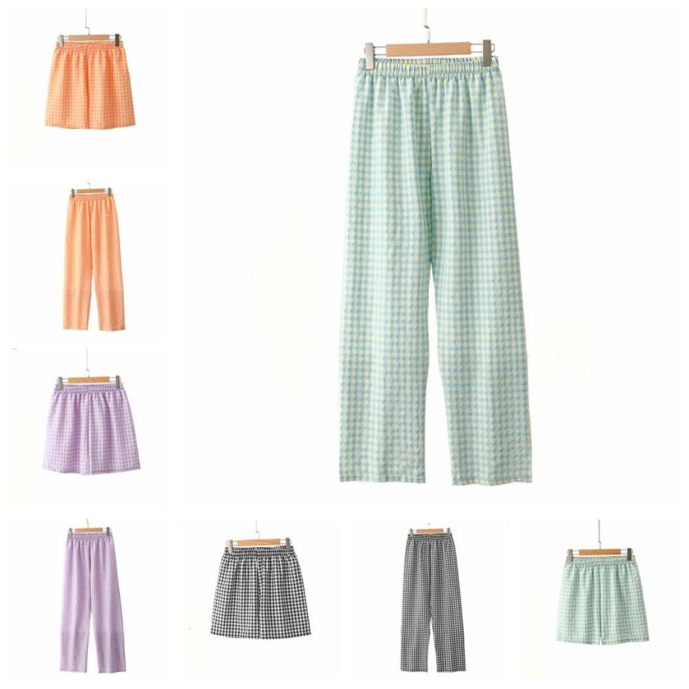 Trousers Stripe Grid Pants High Waist Loose-fit Plaid Sleepwear Lattice Pajams Pants Summer