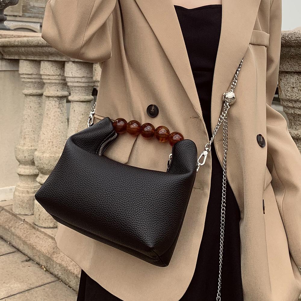 2024 Summer New Niche Beaded Handheld Lunch Bag, Chain Bag, Fashionable Versatile Dumpling Bag, Single Shoulder Crossbody Bag
