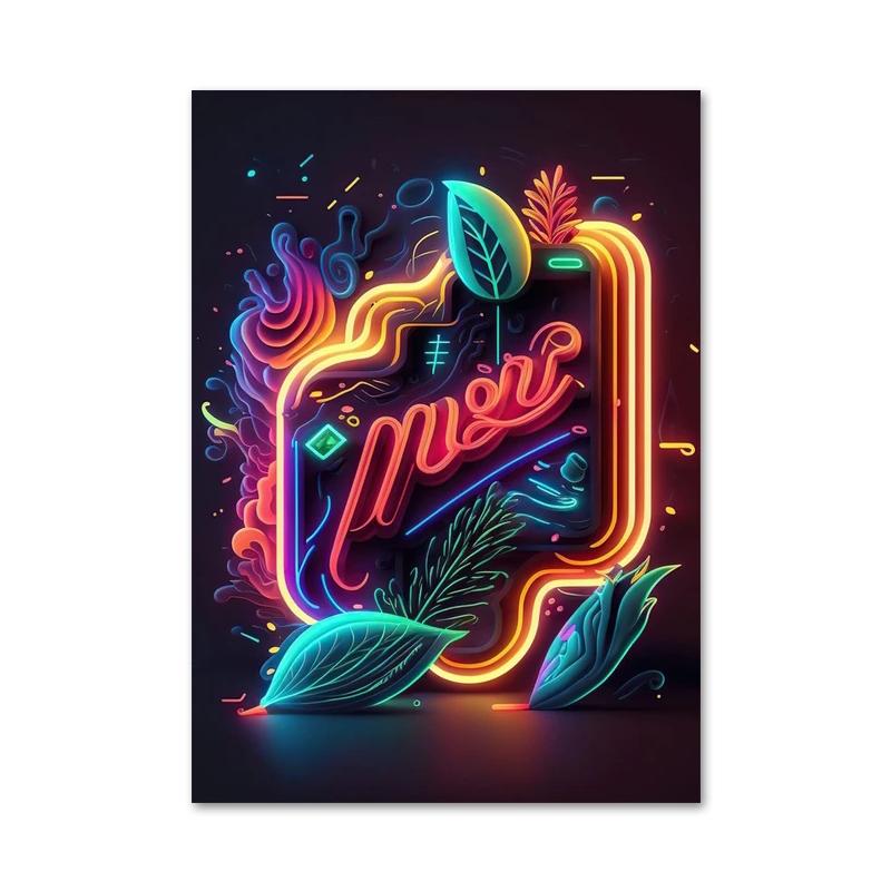 Colored Neon Lights Food and Beverage Posters Prints Hamburger Pizza Fruit Canvas Paintings Wall Art for Kitchen Home Decor