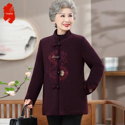Elderly Women's Autumn Wool Blend Tang Suit Coat