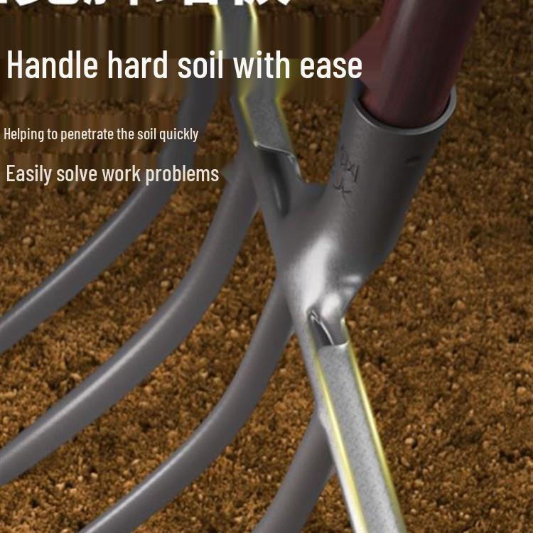 Vierzahnige Gabel aus Vollstahl: Bodenumdreh- und Lockerungswerkzeug mit Holzgriff