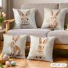 Cute Retro Bunny Cushion Cover Soft Plush Fabric DoubleSided Printed Cushion Covers for All Seasons Modern HomeDecor Gift