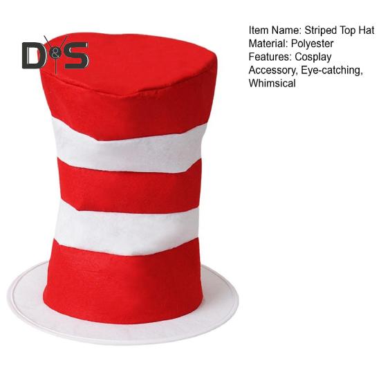 Cappello a Cilindro a Righe Rosse e Bianche Cappello Alto Stufa Papillon Guanti Costume Accessorio Cosplay per Festa di Halloween per Bambini e Adulti