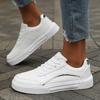 Women's Casual White Sneakers Chic Silver Trim Soft Lining Non Slip Shoes New Minimalist Design PU Leathe Skate Shoes for Women