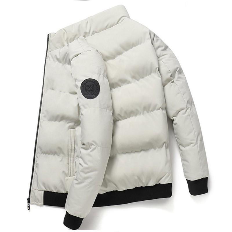Winter Solid Color Zipper Down Jacket Thick Cotton Jacket Men Trendy Casual Youth Coat Versatile Comfortable Top