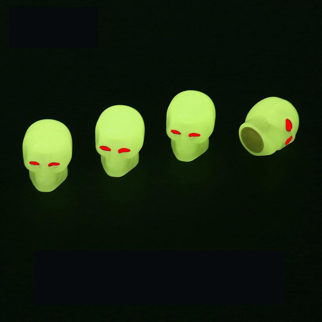 4Pcs Valve Stem Caps Luminous For Cars Motorcycles Skull Shaped Tire Air Valve Covers Halloween Party Use Valve Stems 1