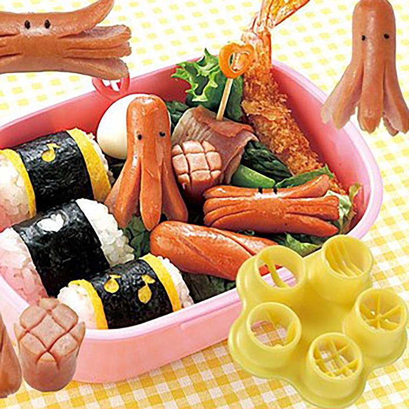 5 v 1 květina Krabí chobotnice Kráječ na šunku Klobásy Grilovací kráječ pro psy Kuchyně Vykrajovací forma Set forem Diy Bento Dekorace