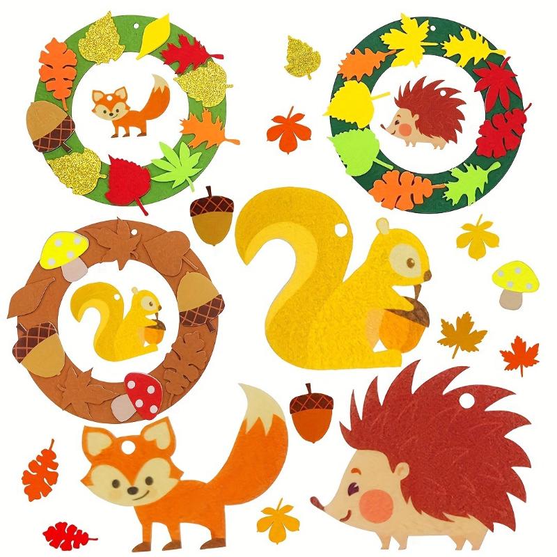 131Pcs Fall Wreath Craft Kit, Autumn Crafts Set, Thanksgiving Art Supplies, Foam Craft Kit,Hedgehog Craft Set, Felt Craft Kit коричневый