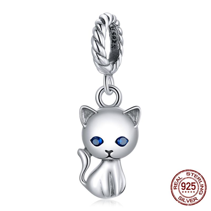 WOSTU 925 Silver Animal Cat Charm Pendant Heart Family Ladybug Bee Beads Fit Original Bracelet DIY Jewelry For Women