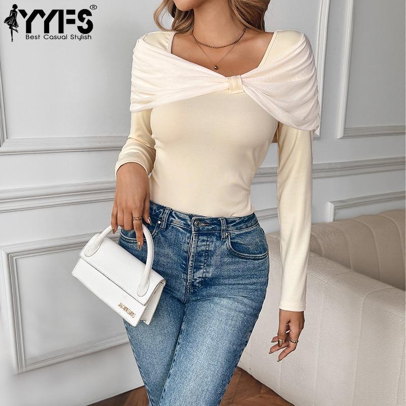 YYFS Women's Fashion Casual Spring Autumn Solid Color Print Long Sleeve U-Neck Blouses & Shirts